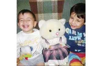 File: Alan, left, and his brother Galib Kurdi are seen in an undated family handout photo courtesy of their aunt, Tima Kurdi. Alan, Galib, and their mother Rehan died as they tried to reach Europe from Syria. The uncle of the three-year-old Syrian boy whose lifeless body has put a devastating human face on the Syrian refugee crisis has assailed Canada’s refugee process.