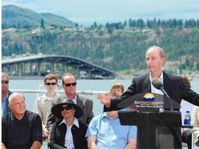 Former B.C. premier Bill Bennett helps to officially open a new five-lane bridge bearing his name across Okanagan Lake in May 2008.