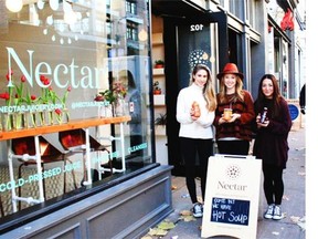 From left, Joni Lind and Amy Kizaki of Kitskitchen, with Tori Holmes of Nectar Juicery, all participating in the fundraising for Strathcona Community Centre.