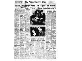 Front page of The Vancouver Sun featuring a story on veterans who occupied the old Hotel Vancouver.