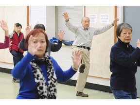 A group practices Tai-chi in Vancouver. In Washington state, a high-end seniors development offers Tai-chi programs, Chinese calligraphy workshops, Mahjong game nights (in addition to bingo), and on-site Chinese chefs who prepare traditional dishes.