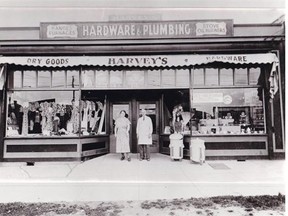 Harvey's founders, Florence and Albert Harvey, in front of the original store at Kingsway and Earles. The store is closing after 88 years in  business.