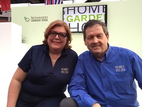 Amanda Goodman Lee and husband Jeff at BC Home and Garden Show talking about beekeeping.