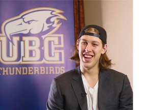 Kamloops native and Boston Celtics forward Kelly Olynyk chats in Richmond on Wednesday, where he was helping promote this year’s CIS men’s basketball Final 8 championship at UBC.