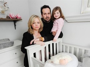 Kate Austin-Rivas with daughter Elle Rivas, then 4, and husband Didier Rivas at their Coquitlam in 2014. The couple had received an apology from medical staff at Royal Columbia Hospital after the death of their one-month-old baby six months earlier.