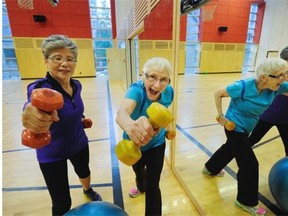 Linda Lee, 67, and Nina Graham, 86, are both volunteer fitness instructors taking part in the Active Seniors program at local YMCAs.