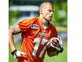 BC Lions receiver Nick Moore during the CFL team’s practice in Surrey Monday, July 8, 2013.