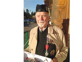 Lloyd Jones, 92, spends eight to 10 hours a day selling Remembrance Day poppies in front of the Thrifty’s grocery store in Tsawwassen, and has been doing it for 14 years.