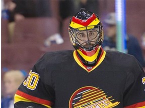 The look on Vancouver Canucks goalie Ryan Miller’s face says it all as he skates in front of the net during a break in play against the Toronto Maple Leafs on Saturday at Rogers Arena. The Canucks returned from winning both ends of a two-game road trip to fall 5-2 to the Leafs, and look horrid in doing so.