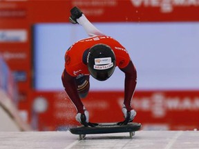 Martin Dukurs of Latvia competes in the men’s skeleton race during the 2013 IBSF World Cup race November 29, 2013 in Calgary, Alberta, Canada.