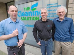 Martin Turner, from left, a light duty cleaner at The Cleaning Solution, with Shaugn Schwartz, executive director and E. Larry Butler, board chair.