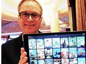 Jay Mehr, Shaw executive vice-president and chief operating officer, showing off his company’s new FreeRange TV app.