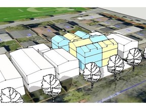 Michael Mortensen’s proposal for a new Vancouver Special would see four four-bedroom homes at the front of two 33-by-120-foot lots. Behind them would be three two-level coach houses: one 1,000 square feet, and two at 500.