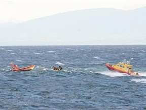 Boats from Victoria and Sooke rescued nine people 300m south east of Race Rocks Sunday