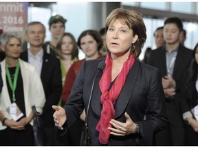 BC Premier Christy Clark speaks to media at the #BCTECH Summit in Vancouver, BC., January 18, 2016.