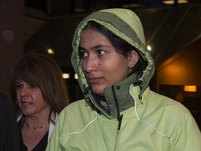 Kayla Bourque ( R ) leaves Provincial court after a court appearance, Vancouver, February 04 2016.