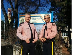 The Penticton RCMP’s Corporal Jas Johal (right) and Corporal Don Wrigglesworth (left).