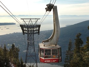 File - The Grouse Mountain Skyride makes its way up the mountain to the popular ski area overlooking Vancouver.