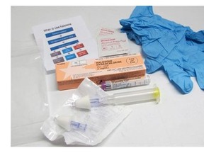 The contents of a drug-overdose rescue kit.