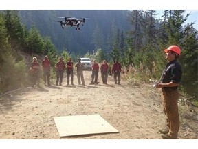 A drone is shown in a photo supplied by Hummingbird Drones, a contractor hired by the British Columbia Wildfire Service. The wildfire service did some tests this summer to see whether or not it's feasible to use drones to fight wildfires. THE CANADIAN PRESS/HO- Hummingbird Drones
