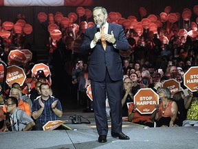 NDP leader Thomas Mulcair in action during a rally in Vancouver, BC., October 17, 2015.