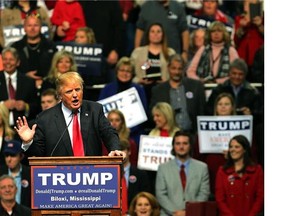 Republican presidential frontrunner Donald Trump speaks at the Mississippi Coast Coliseum on January 2, 2016 in Biloxi, Mississippi.