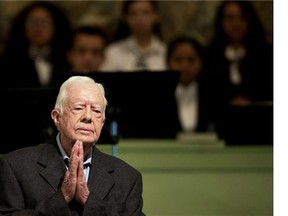 President Jimmy Carter teaches Sunday School class at Maranatha Baptist Church in his hometown, in Plains, Ga, in an August 2015 photo.