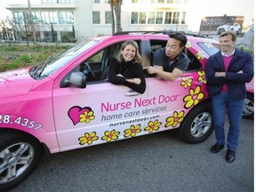 New Nurse Next Door president Cathy Thorpe at the wheel with co-founders Ken Sim, back seat, and John DeHart enjoying the ride.