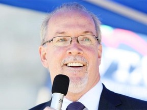 John Horgan, enthusiastically reaffirmed as provincial NDP leader last weekend .