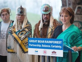 B.C. Premier Christy Clark announces the deal to protect the Great Bear Rainforest on Monday.