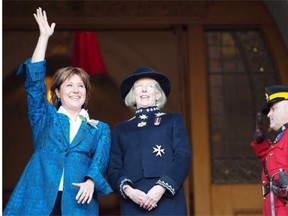Premier Christy Clark, left, greets Lieutenant Governor Judith Guichon before the throne speech at the legislature in Victoria. on Tuesday.