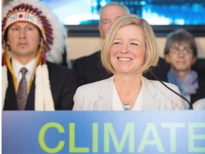 Premier Rachel Notley unveils Alberta’s climate strategy in Edmonton Sunday. The new plan will include a carbon tax and a cap on oilsands emissions, among other strategies.