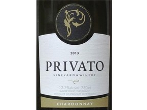 Privato Vineyard and Winery Chardonnay 2013, British Columbia, Canada.