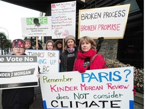 Protesters outside an National Energy Board hearing last week into the Kinder Morgan pipeline  expansion.