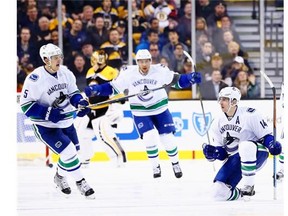 The question about whether Alex Burrows would waive his no-trade clause seems almost silly. The 34-year-old, shown celebrating a goal last month in Boston, entered Monday’s game at Rogers Arena with only seven goals in 53 games. He is due to make $4.5-million US next season.
