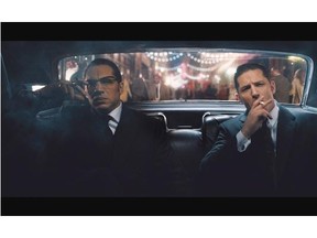 Ronnie, left, and Reggie Kray, are twin brothers played by Tom Hardy, in Legend. From Oscar-winner Brian Helgeland (L.A. Confidential, Mystic River), comes the true story of the rise and fall of London’s most notorious gangsters, both portrayed by Hardy in a powerhouse double performance. Universal Studios