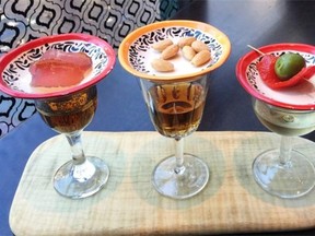 A sherry flight at the Bodega offers three sherries from about 16 offered.