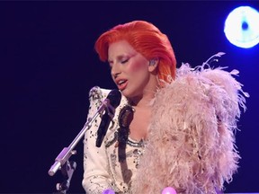 Singer Lady Gaga performs a tribute to the late David Bowie onstage during The 58th GRAMMY Awards at Staples Center on February 15, 2016 in Los Angeles, California.