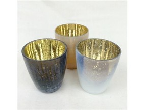Sparkly tea light holders from Much & Little, $12.95 each, muchandlittle.com