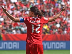 Christine Sinclair during the 2015 FIFA women's World Cup. Sinclair scored goal No. 158 of her career on Sunday as Canada beat Trinidad and Tobago 4-0 at the International Tournament of Natal