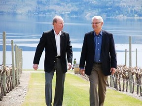 Then-premier Gordon Campbell talks with former Premier Bill Bennett at Quails Gate Winery in Westbank in 2009.