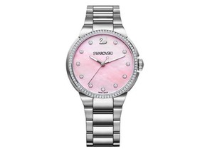 Think it's, ahem, time for a new watch? Consider this feminine bracelet style by Swarovski, which features a subtle pink face and 78, not-so-subtle crystals on the bezel. Swarovski, swarovski.com | $399
