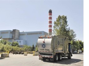 A truckload of solid waste approaches  the Waste to Energy facility in South Burnaby.