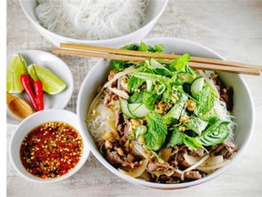 Vietnamese Lemon Grass Beef with Rice Noodles.