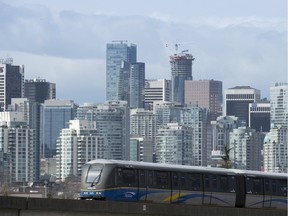 A SkyTrain car is pictured in downtown Vancouver last year. The federal government Tuesday came up with cash for Metro Vancouver's transit plans.