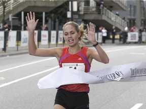 Natasha Wodak wins the 2012 Vancouver Sun Run. She won't be racing this year due to an injury.
