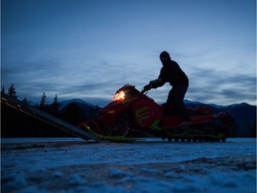 A woman visiting from England was seriously injured in a snowmobiling accident near Golden Thursday afternoon.