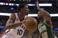 The Toronto Raptors' DeMar DeRozan (left) in action agains Marcus Smart and his Boston Celtics. (Chris Young, Canadian Press)