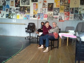 Director Chelsea Haberlin looks on as Firehall Arts Centre's Artistic Producer Donna Spencer (Frannie) and Alec Willows (Hank) rehearse for Dead Metaphor, which runs from April 2 to 23.