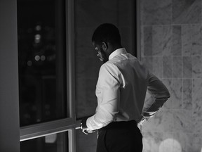 Hockey star P.K. Subban traded in his skates for a suit for the Spring 2016 campaign for Canadian retailer RW&CO. Subban is pictured here behind the scenes of the Montreal shoot.